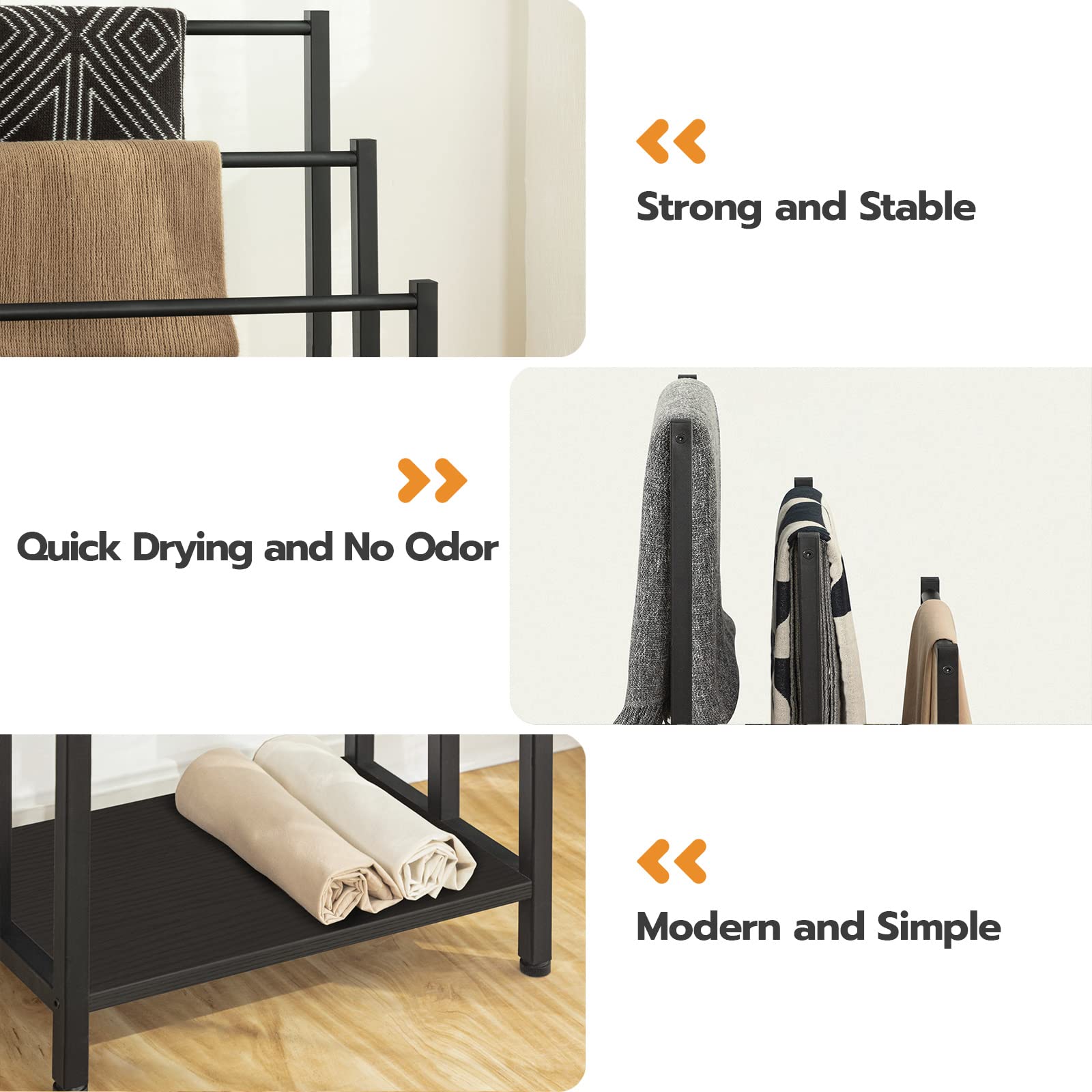 Hoobro Free Standing Towel Rack, 3 Tier Blanket Rack, Blanket Holder For Bathroom, 16.9'' L X 11'' W X 31.9'' H, Industrial Meta